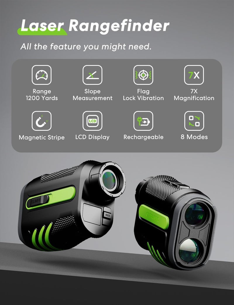 Flysocks Golf Rangefinder with Slope, 1200 Yards Laser Range Finder, 7X Magnification, Rechargeable Range Finders Golfing with Flagpole Lock Vibration, Magnetic Strip, Golf Accessories for Hunting - Image 2